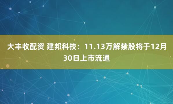 大丰收配资 建邦科技：11.13万解禁股将于12月30日上市流通