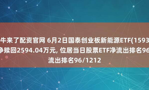 牛来了配资官网 6月2日国泰创业板新能源ETF(159387)遭净赎回2594.04万元, 位居当日股票ETF净流出排名96/1212